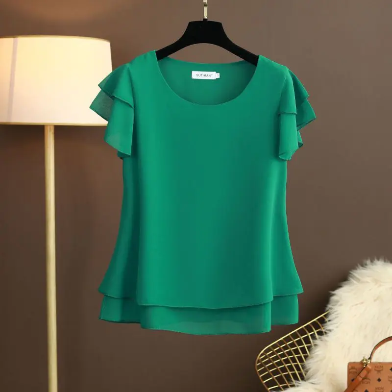 Women Women's Clothing Blouse Summer new short sleeved chiffon top T-shirt loose versatile stylish shirt trend Shirts Blouses