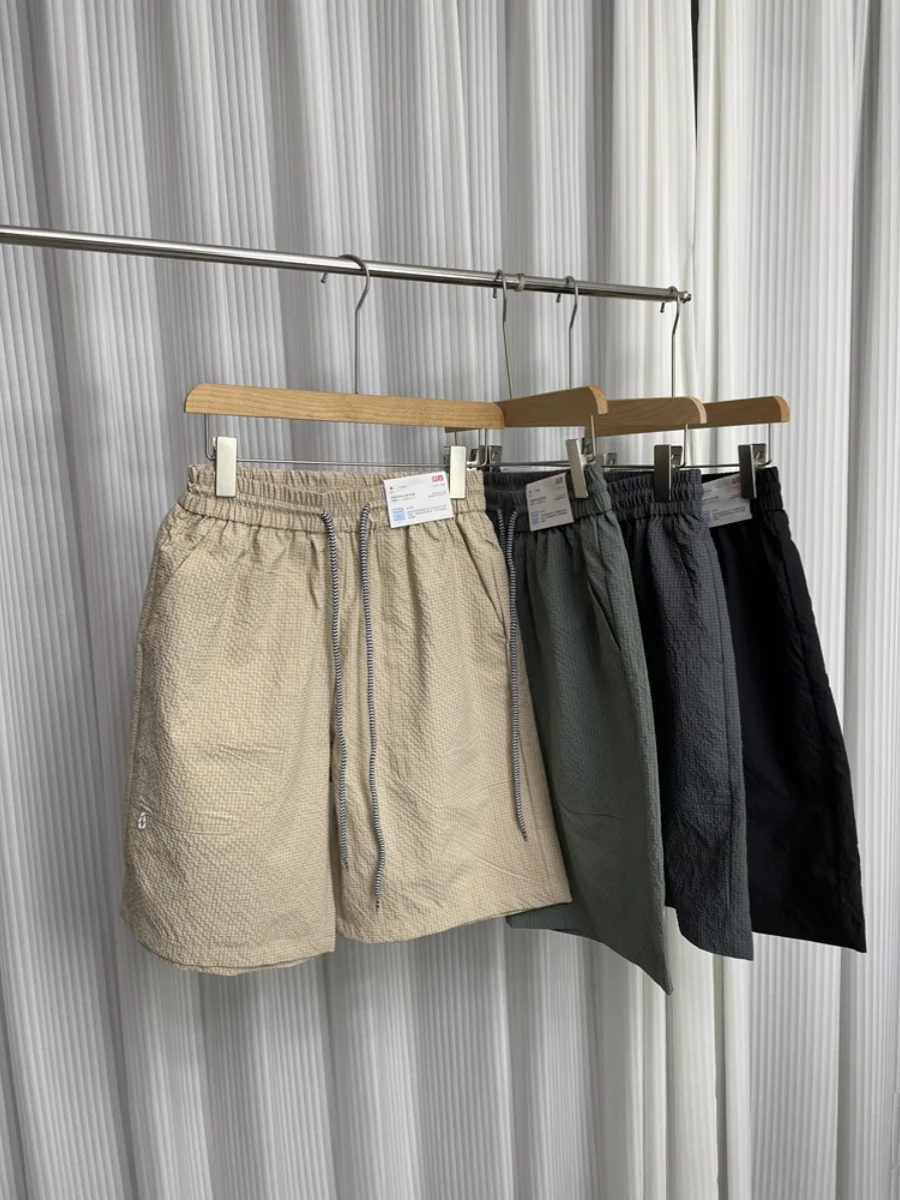 

Удобная ткань с пузырьками, орты с эластичной резинкой на талии, повседневная мужская летняя дышащая прохладная молодежная повседневная одежда, прямая нога