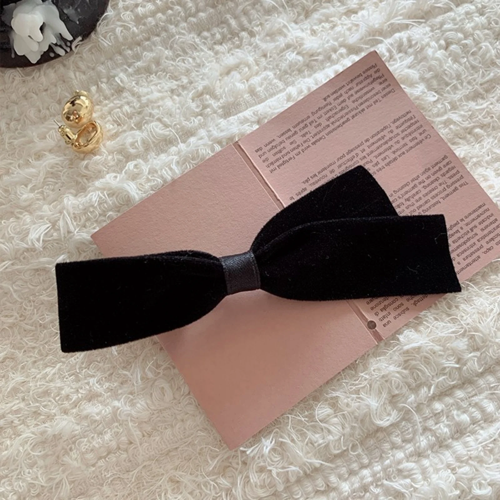 2PCS Simple Temperament Black Velvet Bow Hair Clip Side Clip Side Hair Card Female New Duckbill Clip Headdress Hair Accessories image 3