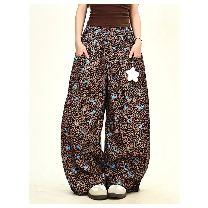 ワイドレッグパンツ ゆったり セール レディース服 レオパード柄 ハイストリート 女性 秋 2025 新作 アメリカンレトロ レディース