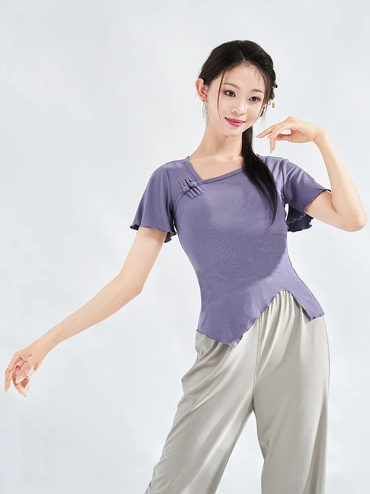 chia-クラシックダンス衣装半袖トップ女性用練習ユニフォーム伝統的な中国風のダンスウェア大人用