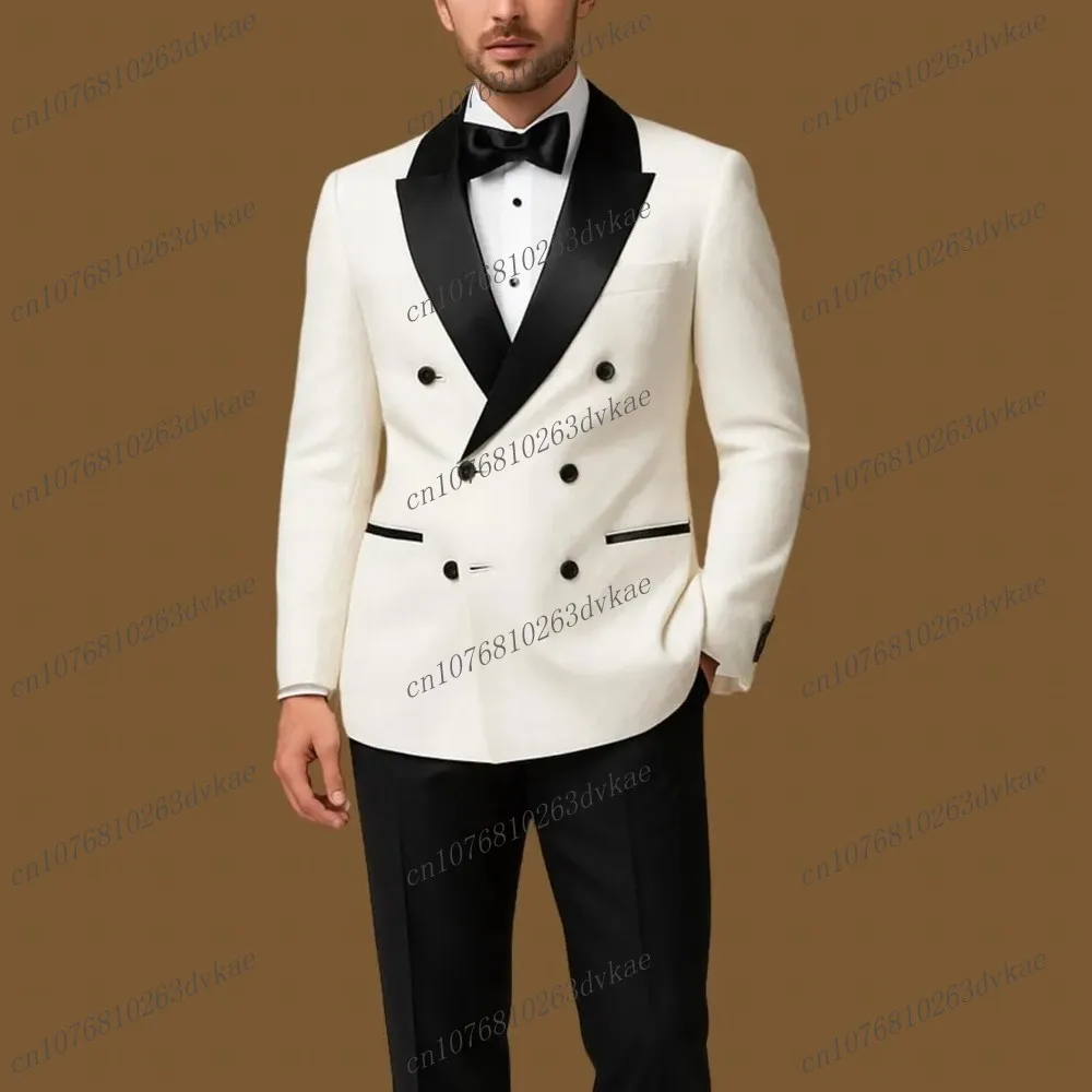 

Black And White Men Suit Groom Groomsman Wedding Party Prom Formal Occasion Business Male Tuxedos 2 Piece Set Blazer Pants