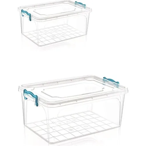 Kiwi Trade Plastic Storage Container Lock Clamshell Storage Box Organizer 5.5LT + 10LT 2'li Set