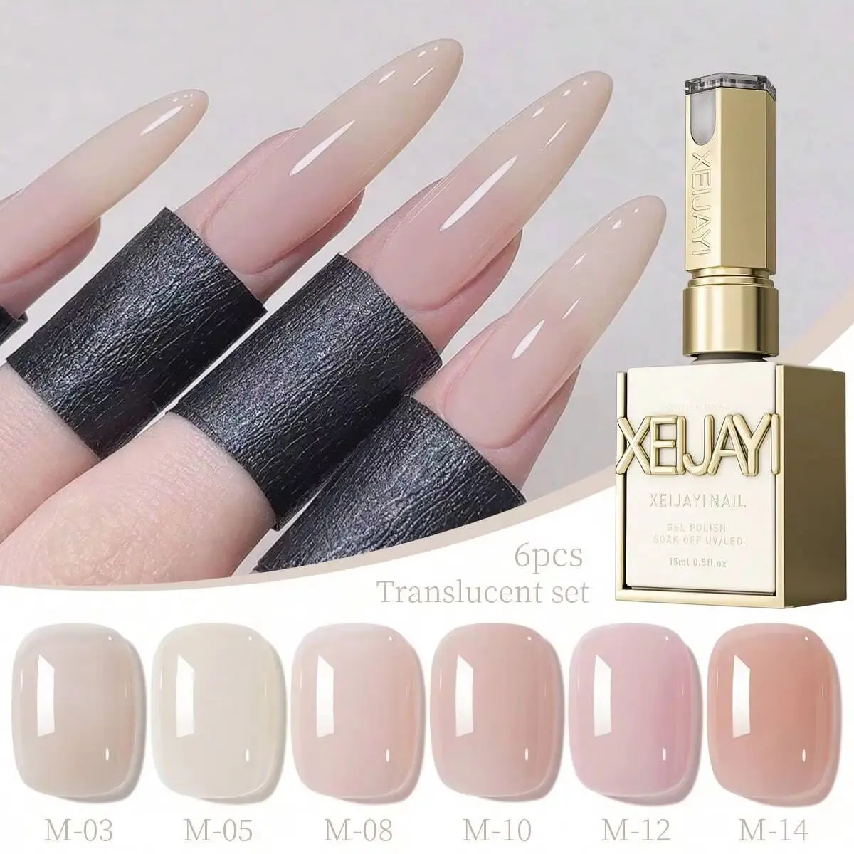 

XEIJAYI 6pcs Nude Sheer Gel Nail Polish Translucent Colors for Natural Ombre Nails. Soak Off UV LED Gel, Long Lasting High Gloss