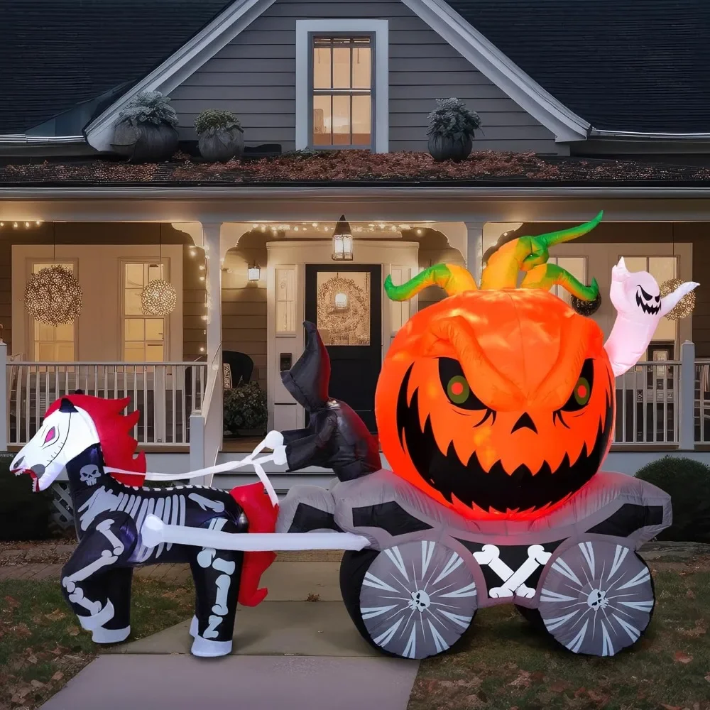 

8 Ft Halloween Inflatables Outdoor Decorations，Halloween Inflatable Carriage with Build-in LEDs Halloween Blow Up for Yard