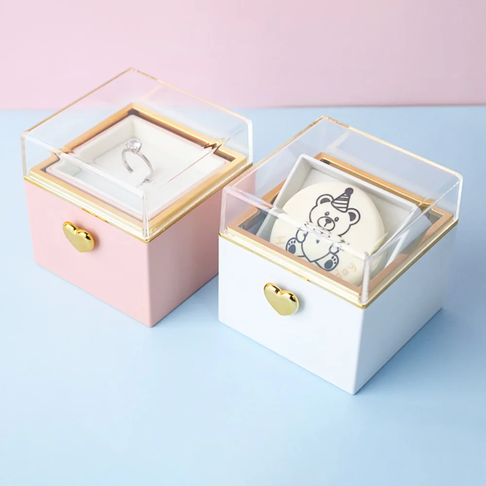 Valentine Bear Flip Ring Box Ring Display Girlfriend Gift Mini Cake Gift Boxes Storage Box Jewelry Birthday Gift Packaging Box