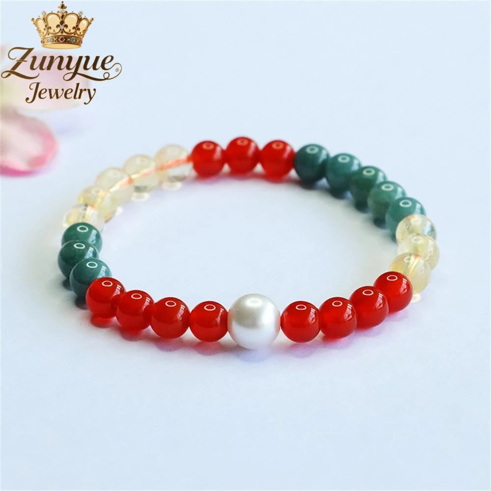 

Natural Blue Water Jadeite Red Agate And Yellow Crystal Bracelet Luxury Quality Jewelry Fashion Jewelry Exquisite Elegant Charms