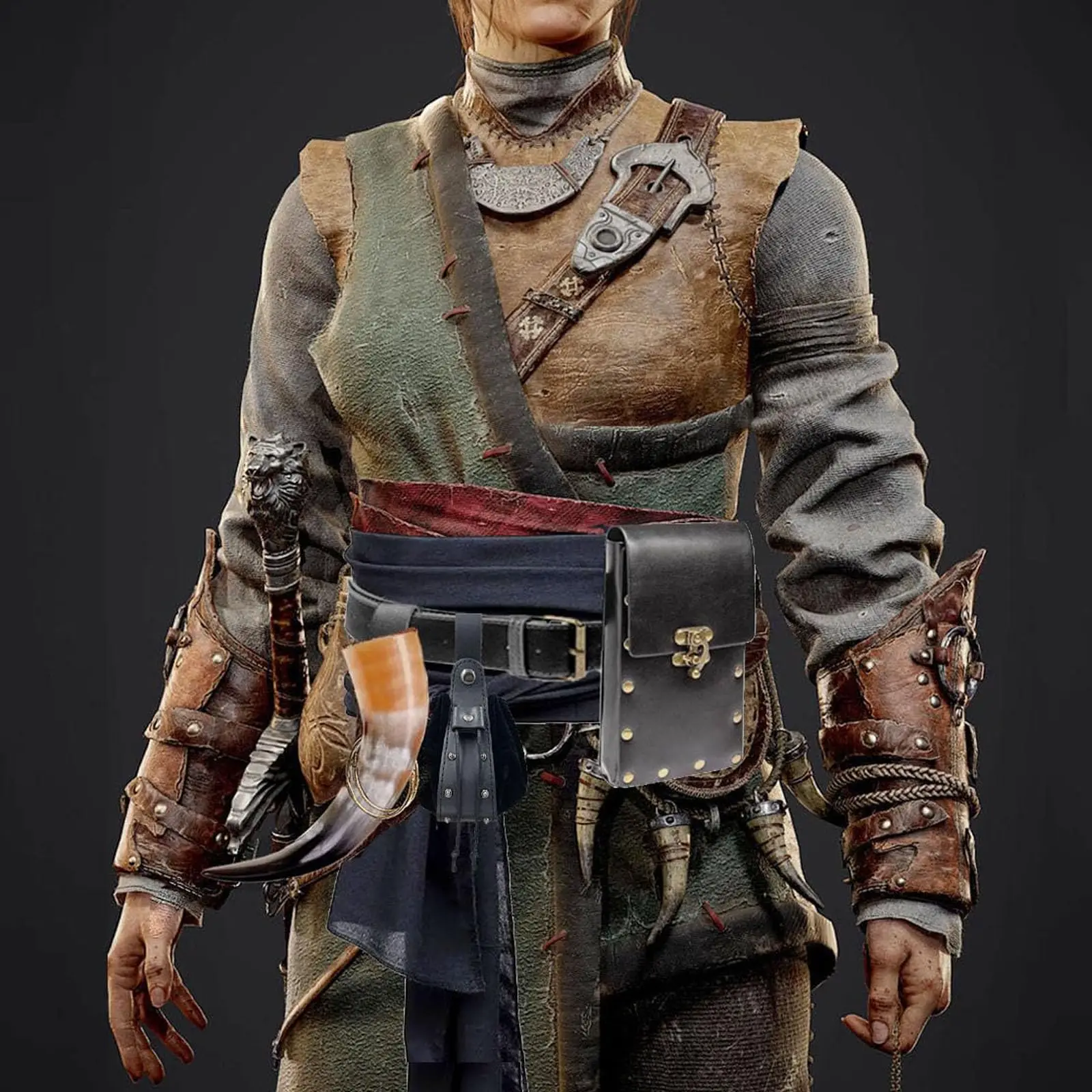 مجموعة مكونة من 6 قطع من ملابس القراصنة للرجال والنساء، وشاح رأس القرصان، وحزام، وحزام القرون الوسطى، وحقيبة الخصر، ومحفظة العملات المعدنية، وحلقة تعليق من الجلد الصناعي، ومجموعة العطلات