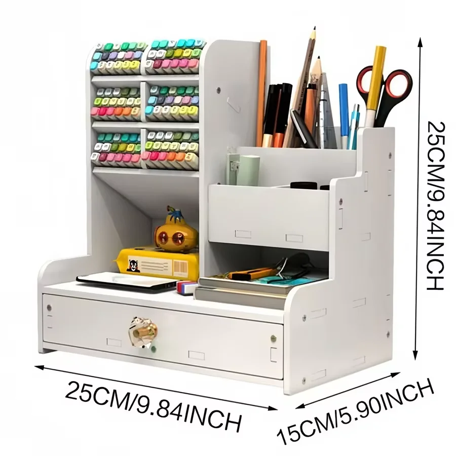 10-Compartment Metal Desk Organizer–Large Capacity Grid Pen Holder,Multi-Functional Stationery Storage Rack for Pens