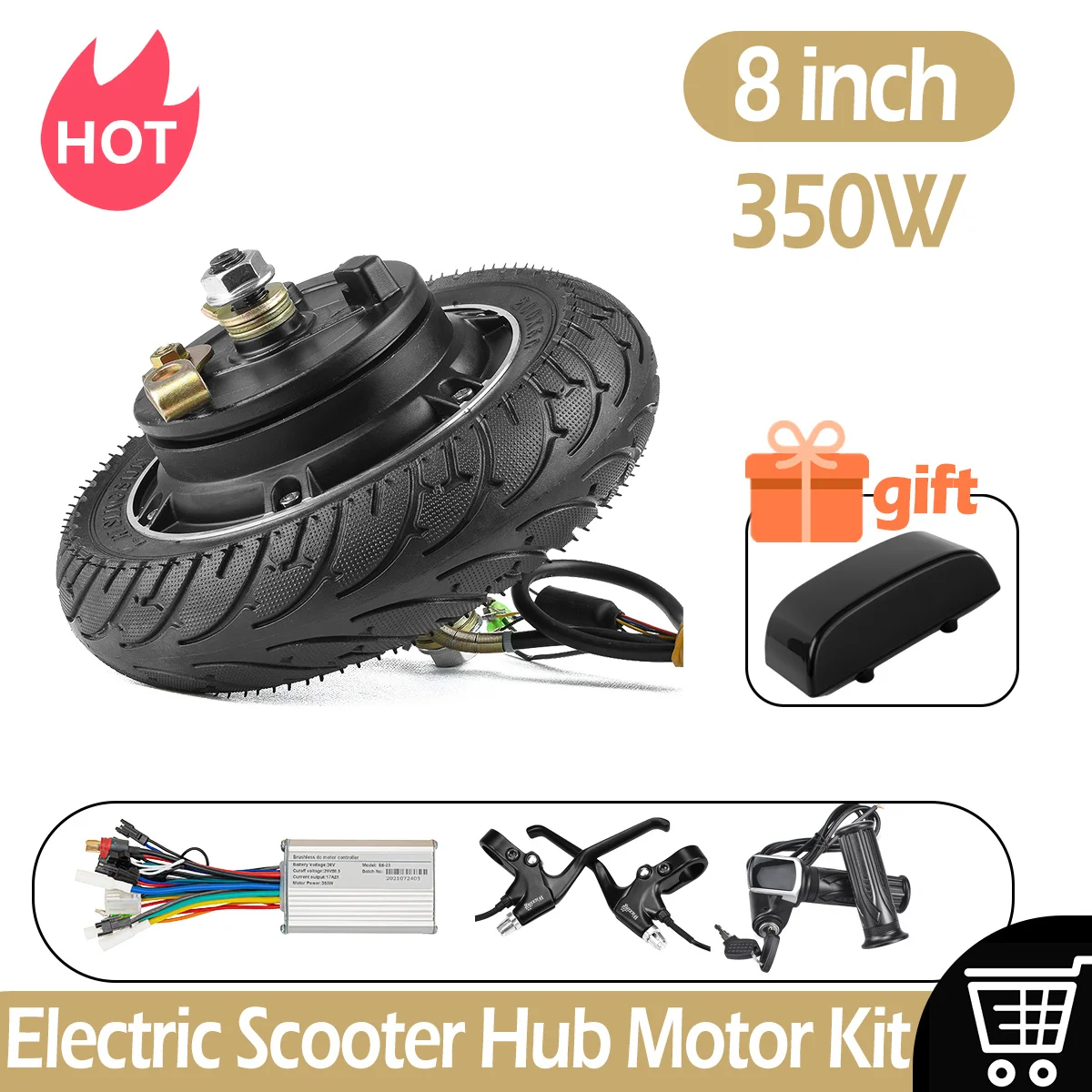 8 inch Electric Wheel Hub Motor for Scootor 24V/36V/48V 350W E-scootor Conversion kit with Cut-off Power Brake Controller