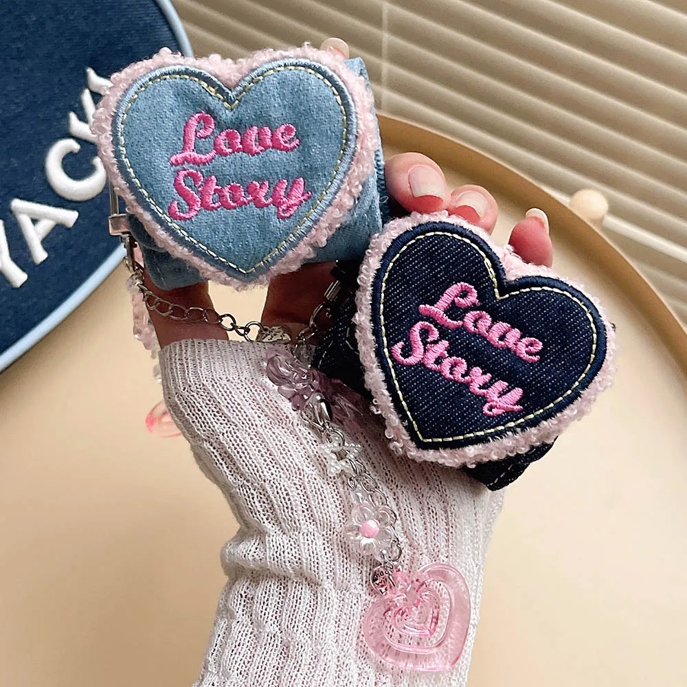 

Heart Jean Cloth Denim Bag Case Pendant For AirPods 1 2 Pro 3 Shell Case for AirPod Pro2 Earphone Case Protector Cover Keyring