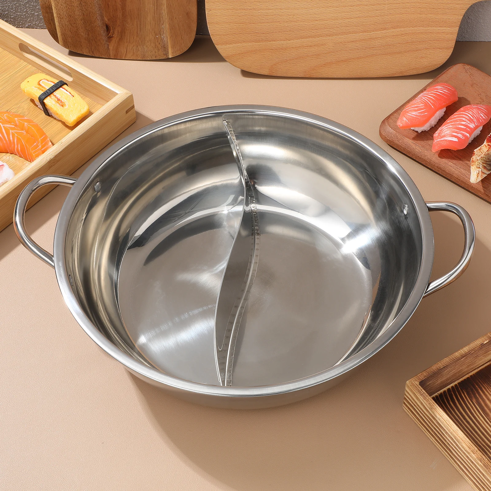 

Stainless Steel Hotpot Pot with Divider Cookware for Gas Stove Chinese Hot Pot Cooking Practical Kitchen Cooker Pan
