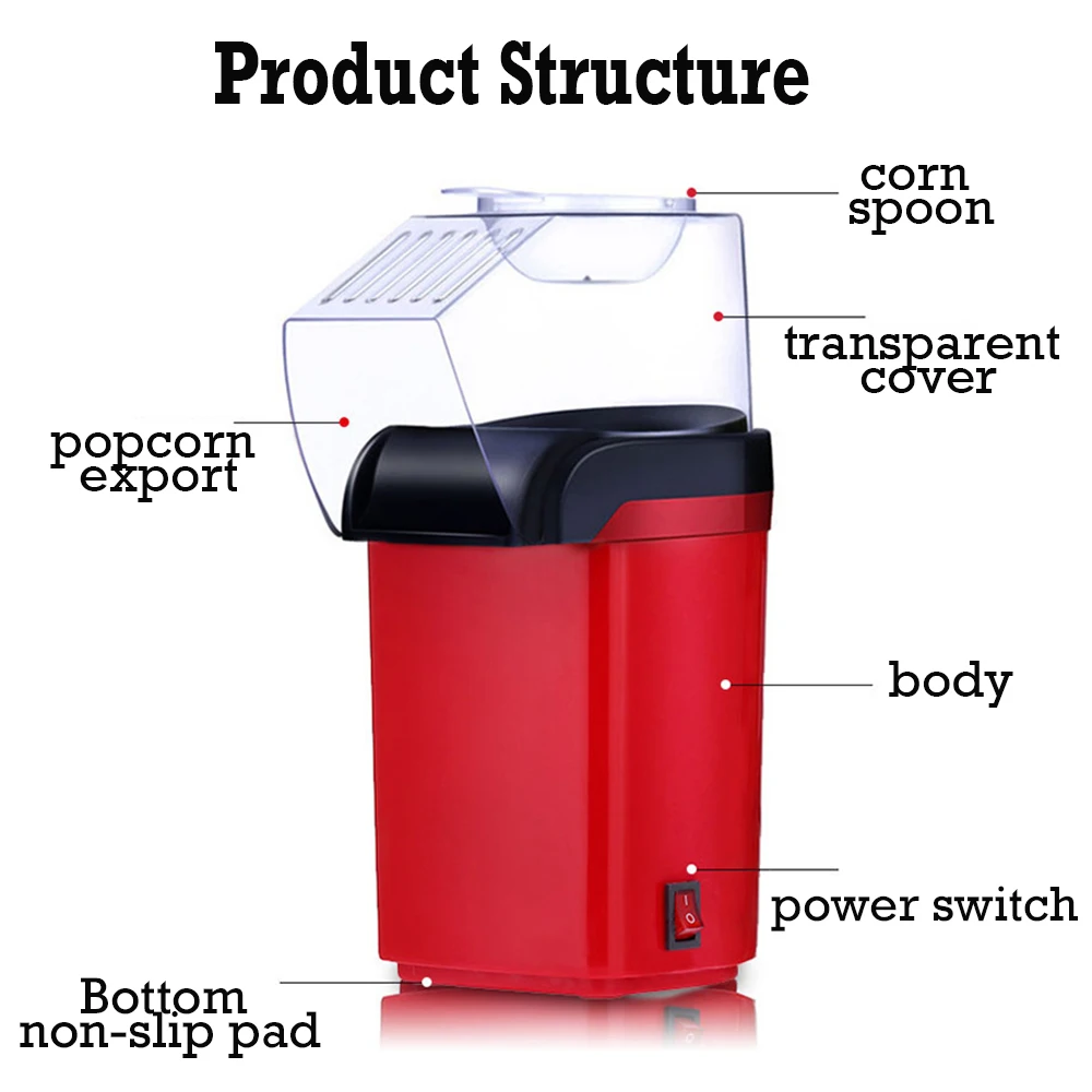 WHDPETS 미니 팝콘 메이커 기계 1200W 건강한 공기 오일 프리 옥수수 포퍼 주방 가전 어린이를위한 EU/US/UK 플러그