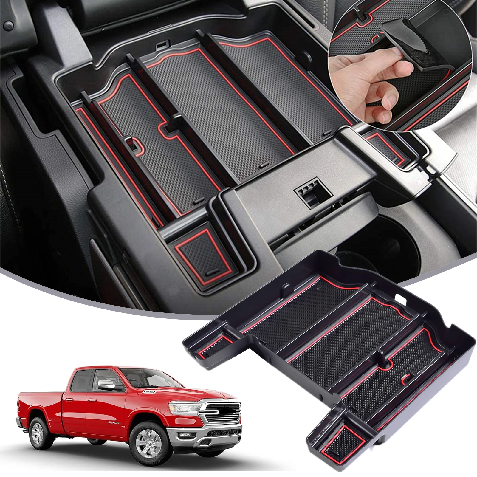 

Center Console Tray Organizer For Dodge RAM 1500 2500 3500 2024 2023 2022-2019 Armrest Storage Box Interior Secondary Car Box