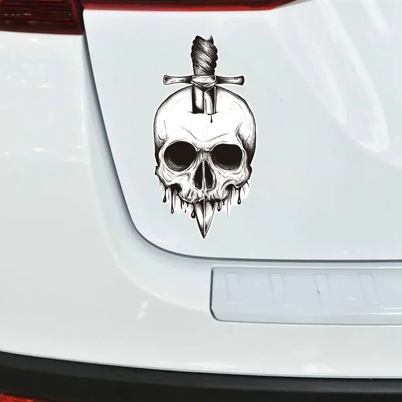 Knife Sword Pierce Skull Car Sticker Funny PVC Coloful Decals Motorcycle Accessories Sticker KK 12x23cm