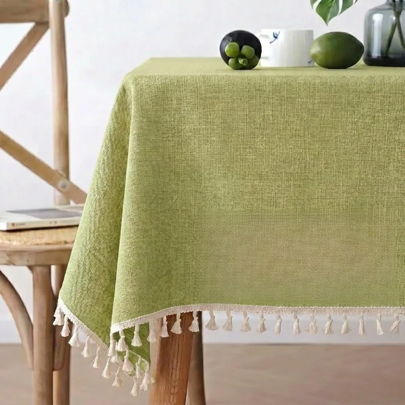 Solid Color Cotton Linen Table Cloth Stain Resistant Coffee Table Cover for Kitchen Dining Room