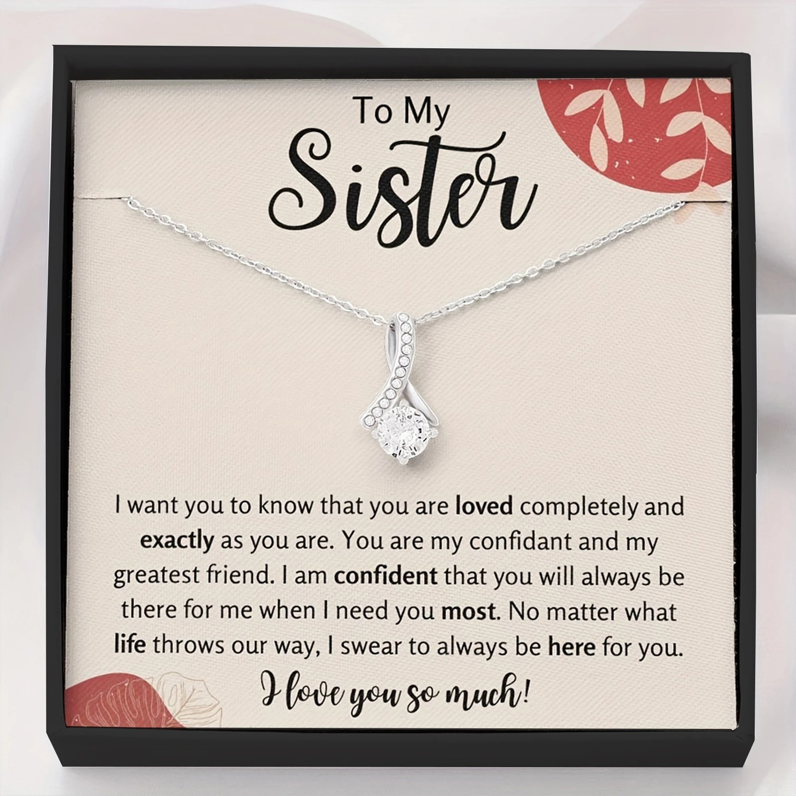 Gift Box Necklace for Sister, Christmas Gift, Birthday Gift, Includes Message Card and Gift Box, New Year Jewelry for Sister