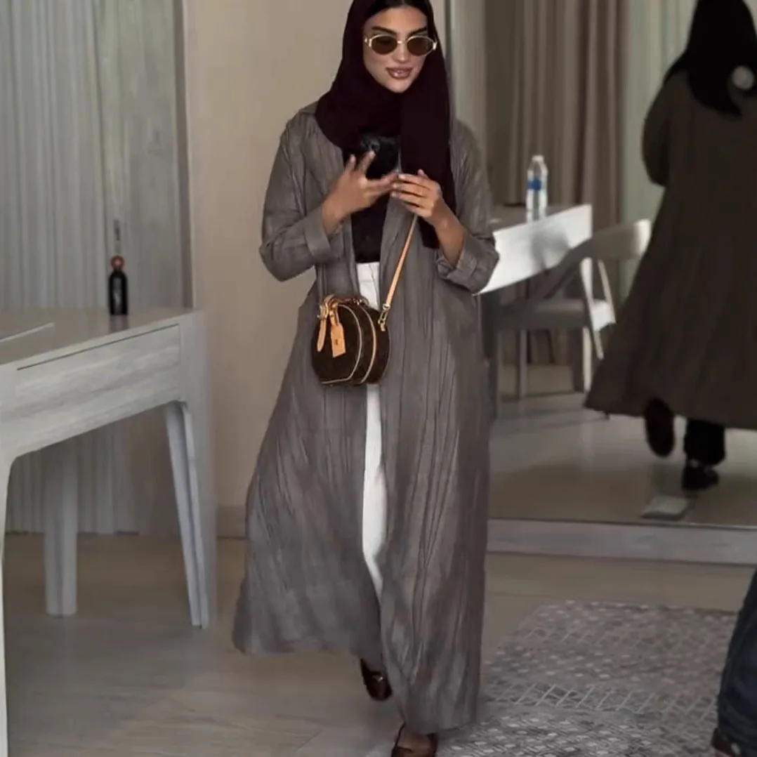 

Sle, простой элегантный длинный открытый кардиган, ветровка, новинка 2024, женский трансграничный тонкий искусственный волокно на Ближнем Востоке...