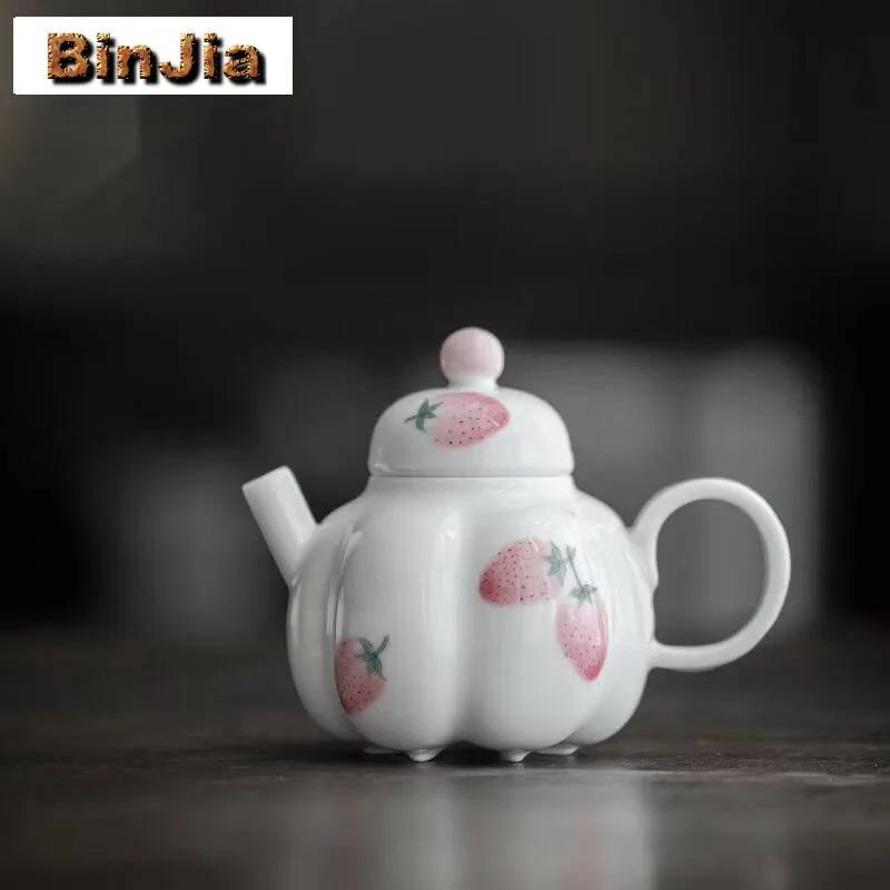 

130Ml Hand Drawn Strawberry Teapot Japanese Pumpkin Sketch Pot Chinese Tea Maker Kettle With Ball Hole Kung Fu Cha Craft