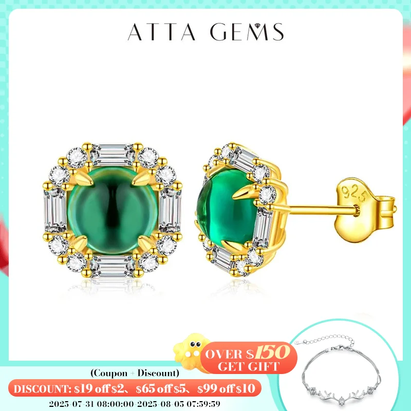 

ATTAGEMS 100% 925 Sterling Silver Round Emerald Moissanite Gemstone Engagement 18K Gold Plated Earrings For Women Fine Jewelry