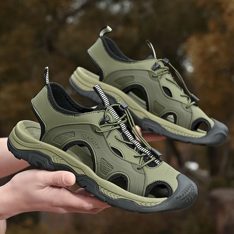 

Summer Breathable Anti-skid Beach Shoes Outdoors Flats for Men Soft Sole Casual Sandals Leisure Walk Hollow Out Footwear Sandals