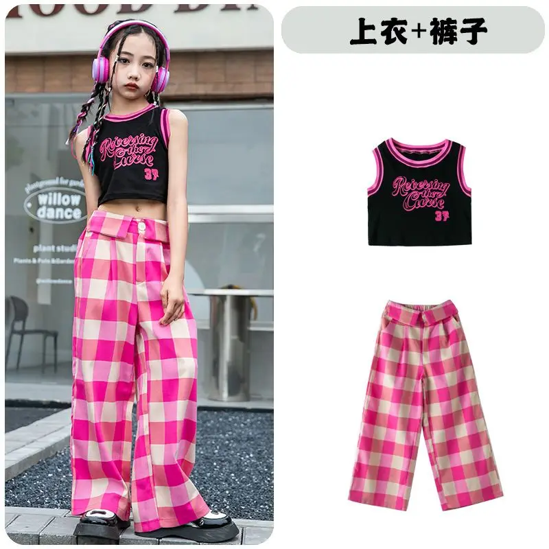 Hip Hop Mädchen Ernte Top Plaid Hosen Jungen lose T-Shirt Street Dance Kind Streetwear Teen süße Kleidung setzt Kinder Jazz Kostüme