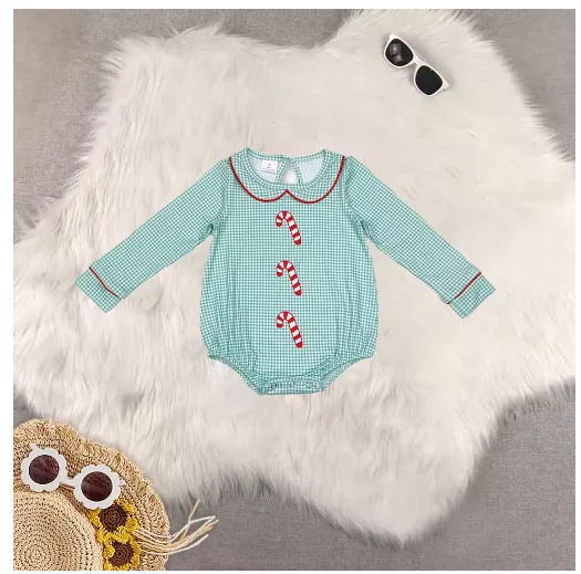 

Romper girls Christmas green plaid baby long sleeve romper Boutique kids clothes girl bodysuit