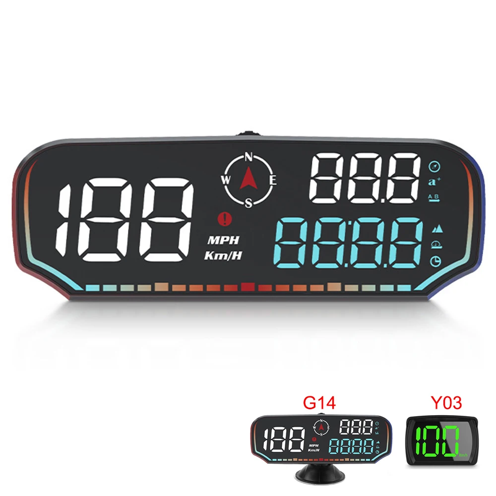 Car HUD G14 GPS Head Up Display Compass Digital Clock Date Altitude KM/H MPH Meter Alarm Gauge On Board Computer Y03 Speedometer