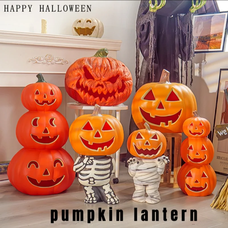 New Jack-O '-Lantern Halloween Decorations Interior Desktop Ground Store Decor Halloween Pumpkin Lantern Scary Atmosphere Layout