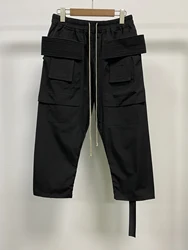 Owen Seak Men Cargo Harem Calf-Length Pants Gothic Men's Casual Summer Cross Lightweight Solid Loose Black Short Size XL