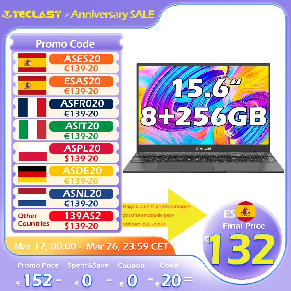 Teclast F15 Plus 2 Laptop 15.6 inch Windows 11 Laptop 8GB RAM 256GB SSD Gemini Lake N4120 USB3.0 mini-HDMI full size keyboard