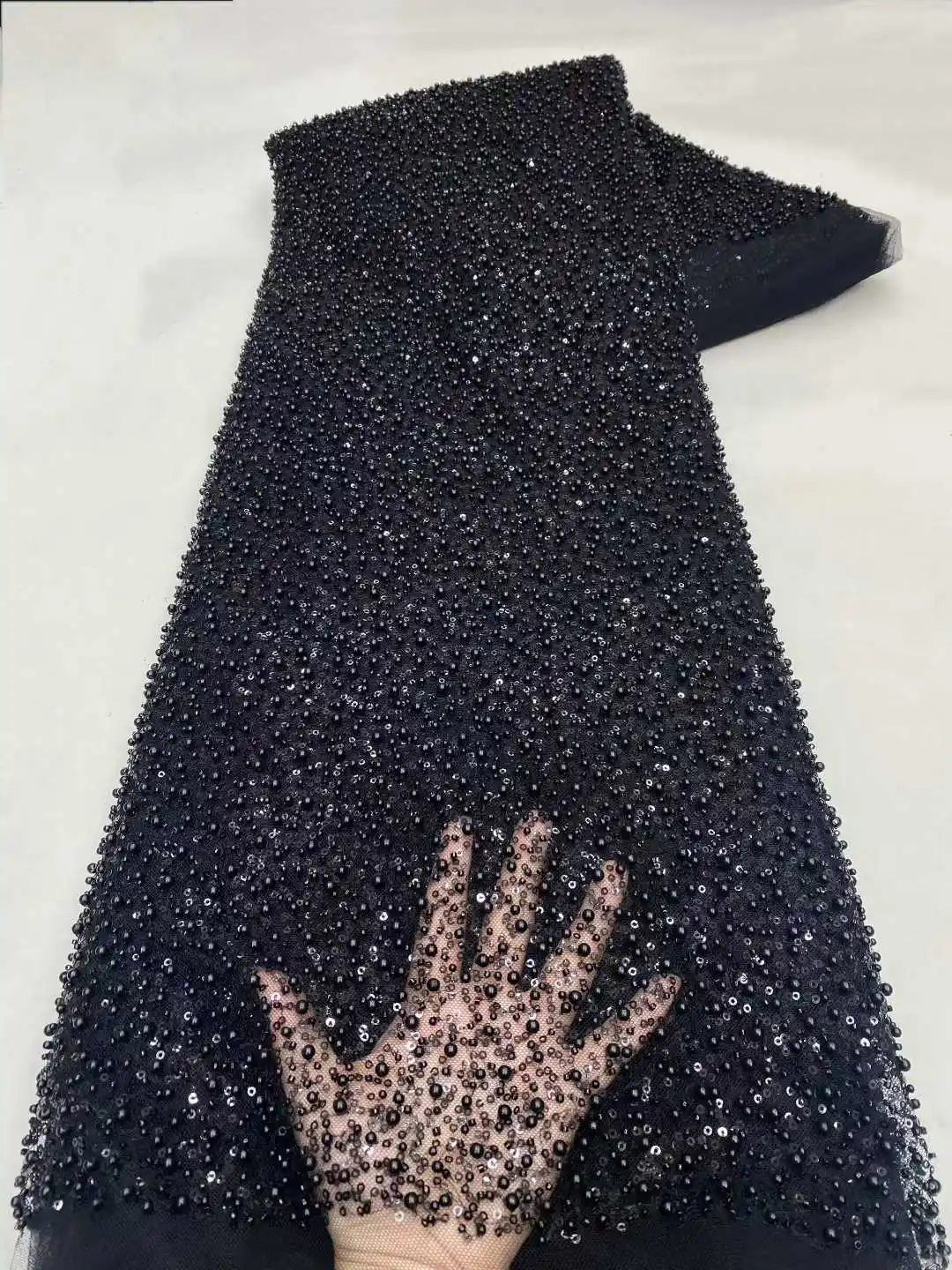 

Black African French Tulle Lace 2025 Soft French Mesh Net Lace Fabric with Sequins Beads Nigerian Tulle Lace For Wedding Dress