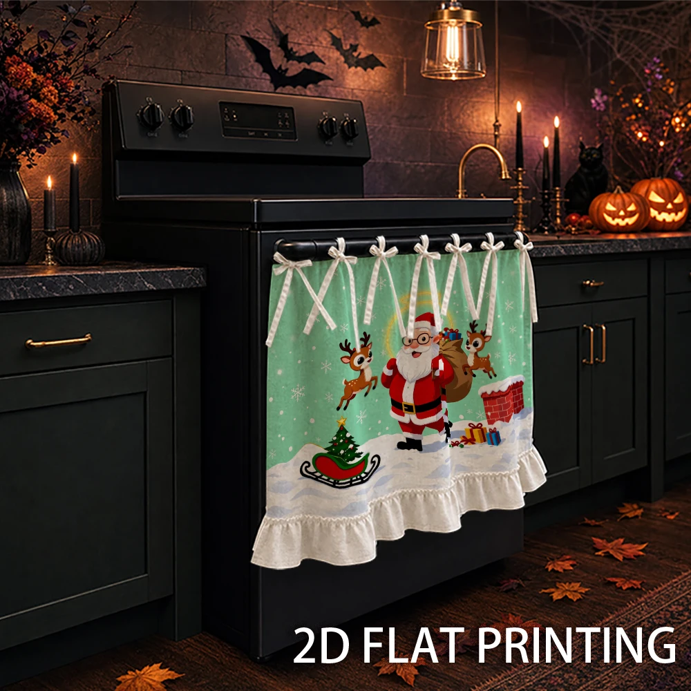 1PC Christmas Kitchen Curtains-Cupboard Curtains-Aprons. Printed with Santa Claus, reindeer and snowflakes. Can be used as a sto