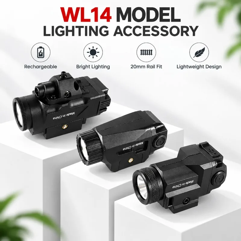 High Bright WL14 Model Flashlight Accessory, 20mm Rail Mountable Under Light for Hobby Collection