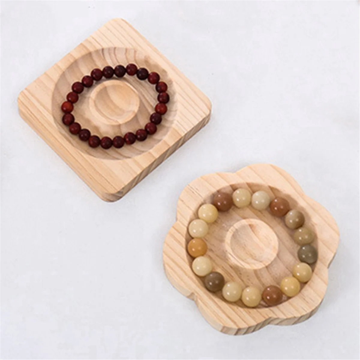 N18R 6-Piece Wooden Bead Display Tray for Bracelets and Accessories Showcase