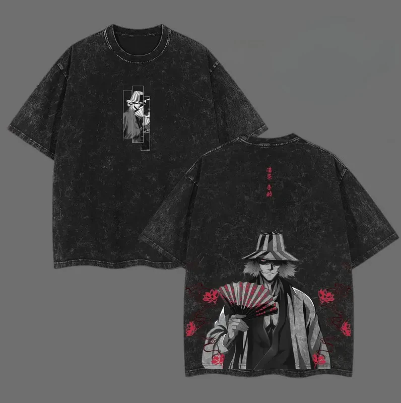 Camiseta con estampado de Bleach Urahara Kisuke para hombre y mujer, camisetas Retro lavadas, camiseta de algodón de gran tamaño, ropa de manga corta, camiseta Harajuku