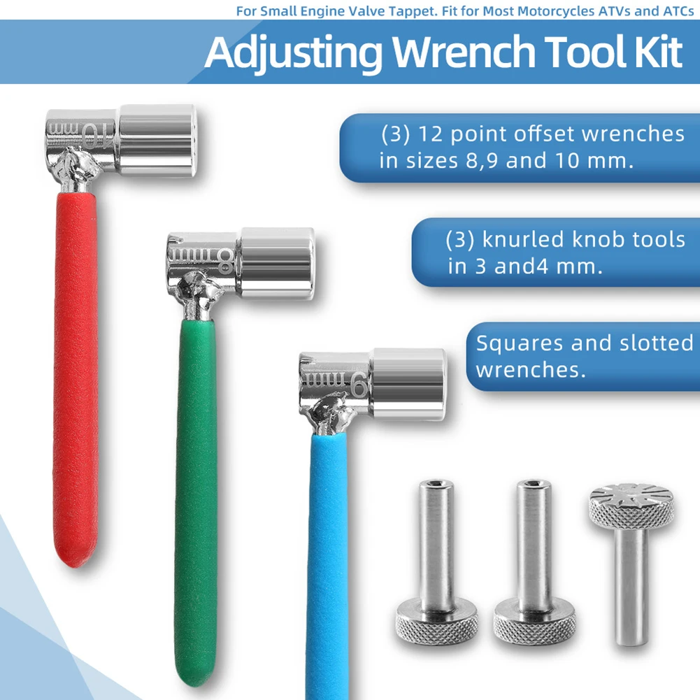 Motorcycle Engine Valve Adjustment Tool 3PCS Set Featuring 8mm 9mm 10mm Sockets and Ergonomic Design for Tight Spaces