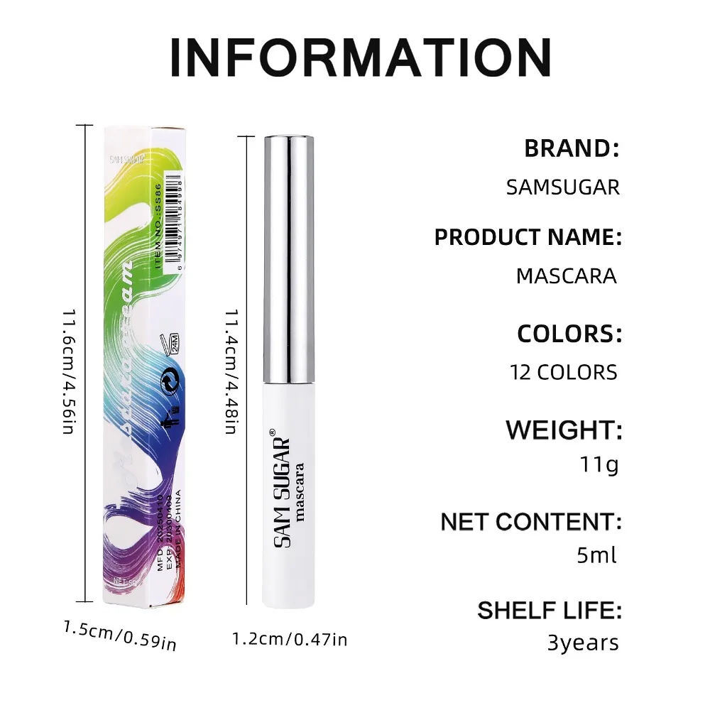 Máscara de pestañas colorida, resistente al agua, a prueba de manchas, Mini cepillo para pestañas rizadas voluminosas, maquillaje para fiesta de Halloween, uso duradero