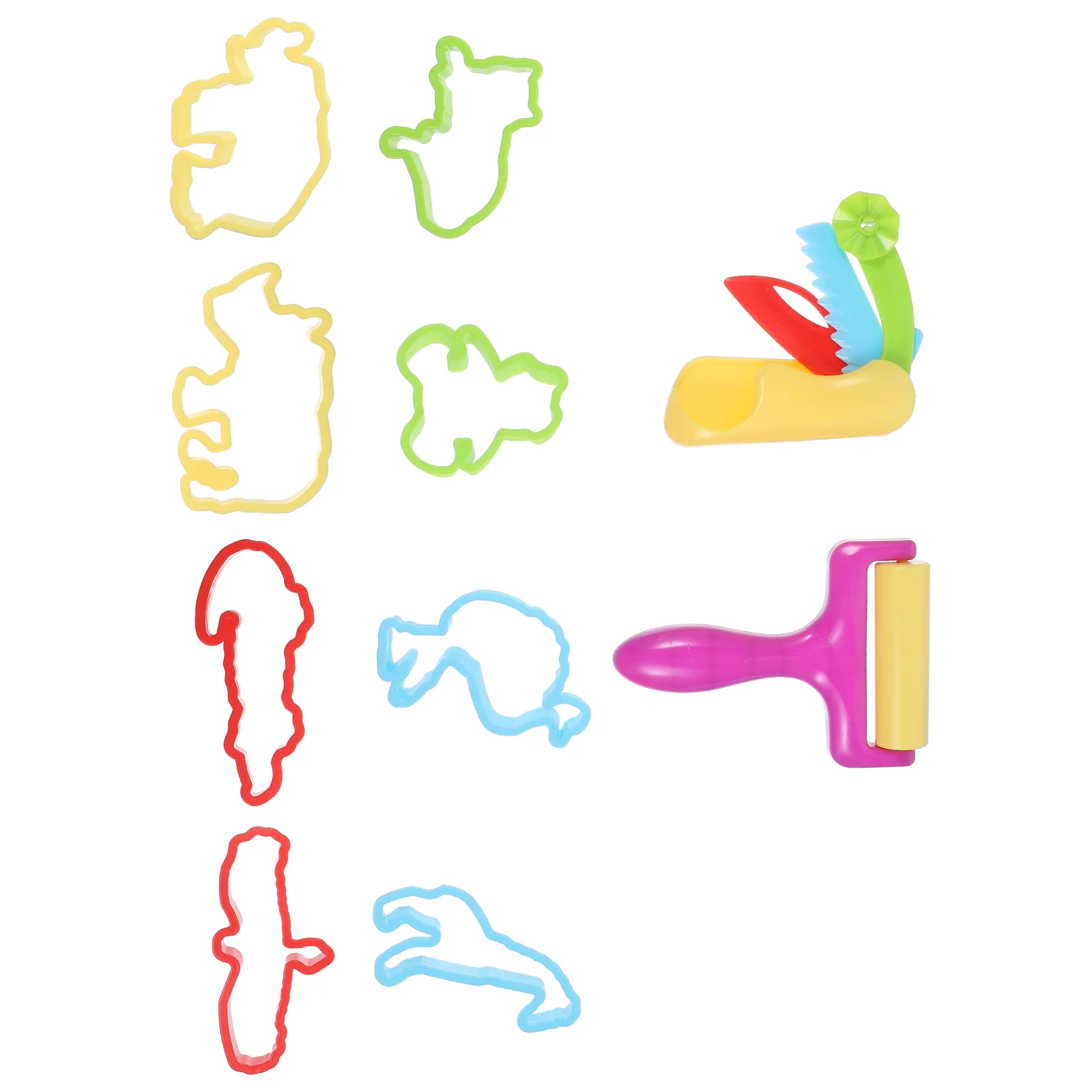 Conjunto de moldes de argila colorida, ferramentas de plasticina para crianças, rolo de corte, atividade artesanal, kit de desenvolvimento de criatividade educacional com 10 peças