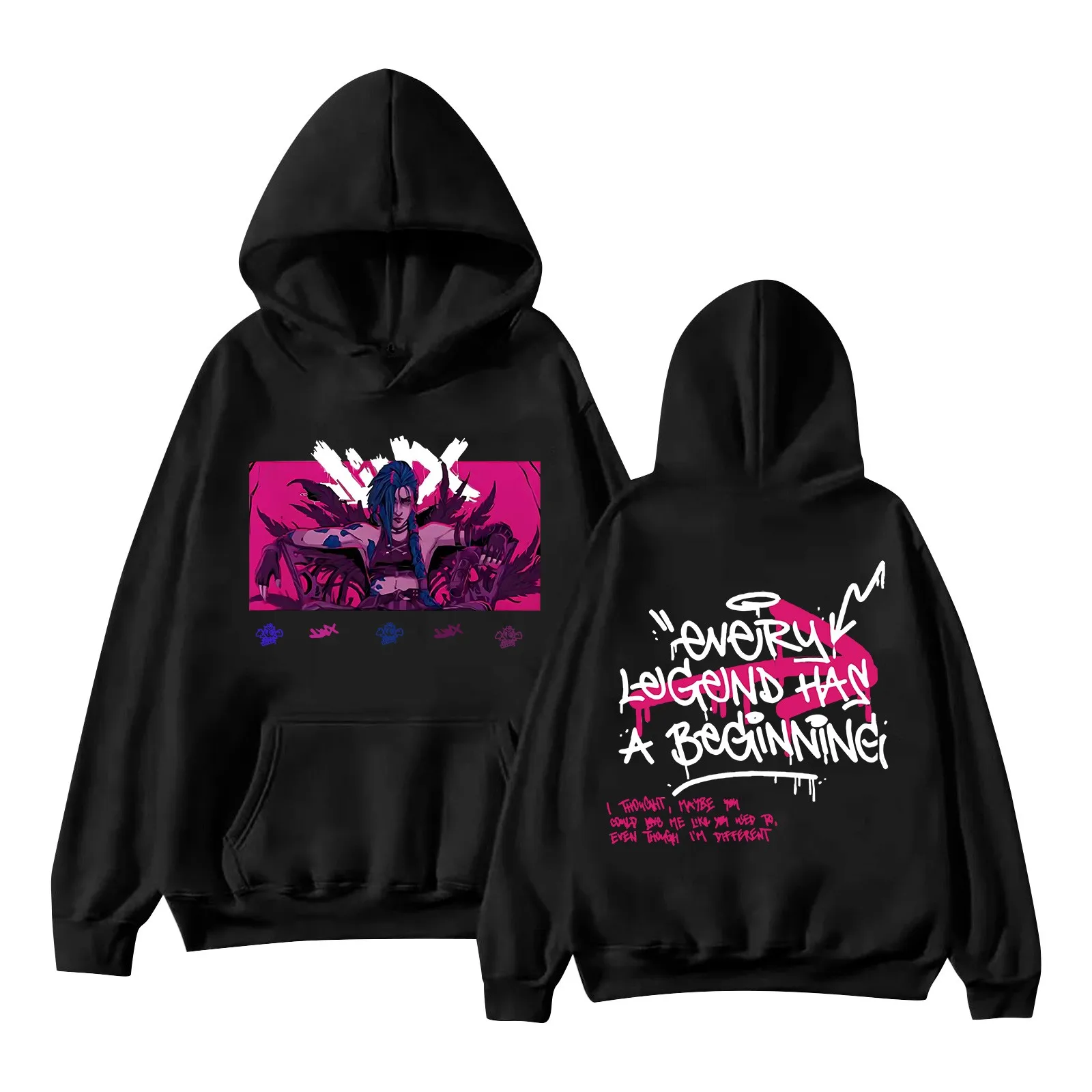 Y2k Arcane Jinx LEAGUE OR LEGENDS Hooded Anime Harajuku Sweatshirt AGAINST ALL AUTHORITY BAM Cartoon Fleece Clothes Pullovers