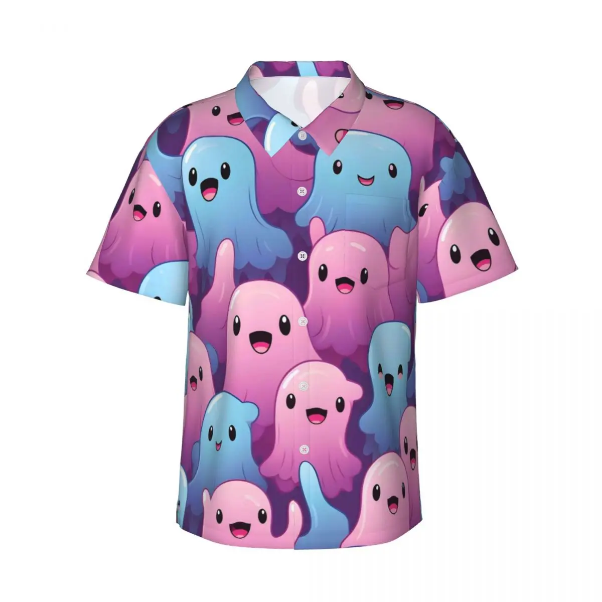 

Pink Ghost Hawaiian Shirt Man Vacation Cartoon Ghosts Print Casual Shirts Short Sleeve Y2K Funny Trendy Oversized Blouses