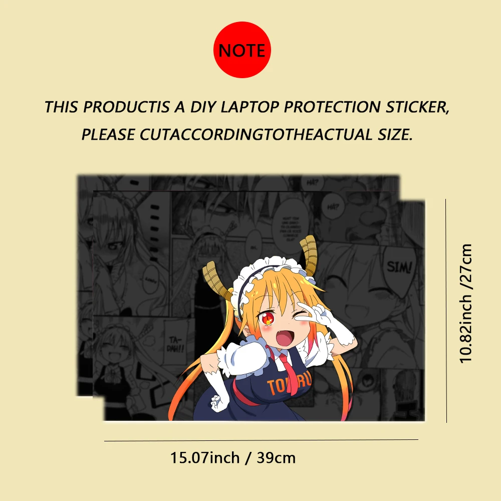 Cute Horn Maid Anime Girl Laptop Skin Black Comic Background Removable Vinyl Notebook Sticker Fit 13-16 Inch Mac HP Dell Lenovo