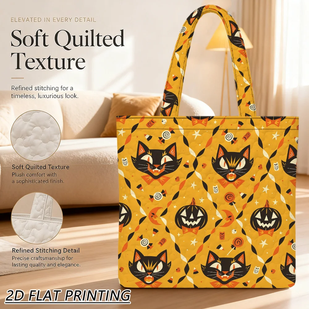 1pc Happy Halloween cats Quilted Women'S Shoulder Bag, Fine Craft For Grocery Shopping, Office Work And Gift Holding