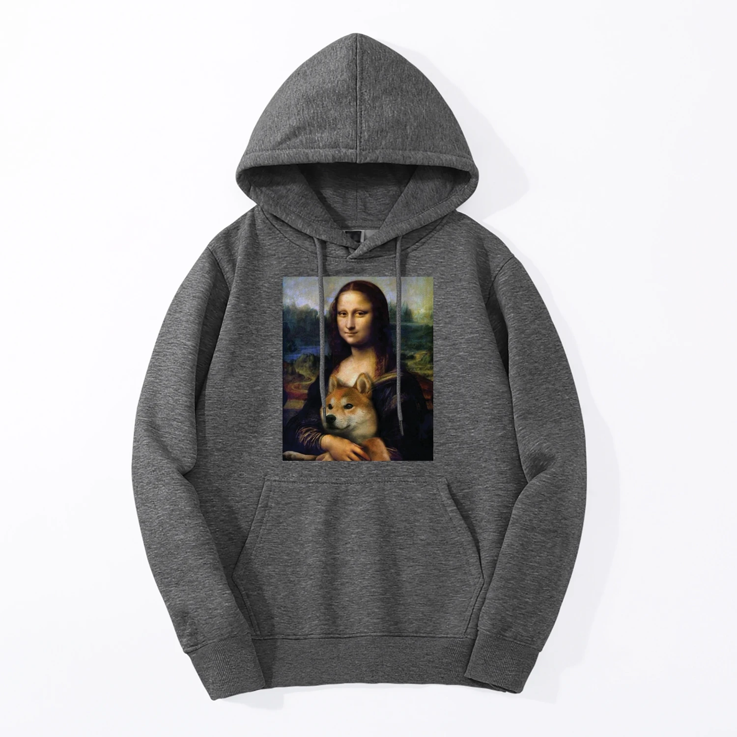 Mona Lisa Shiba Inu Doge Hoodie Print Harajuku Streetwear Spring Autumn Brand Hoodies Men Coats Hip Hop Cool Sweatshirt