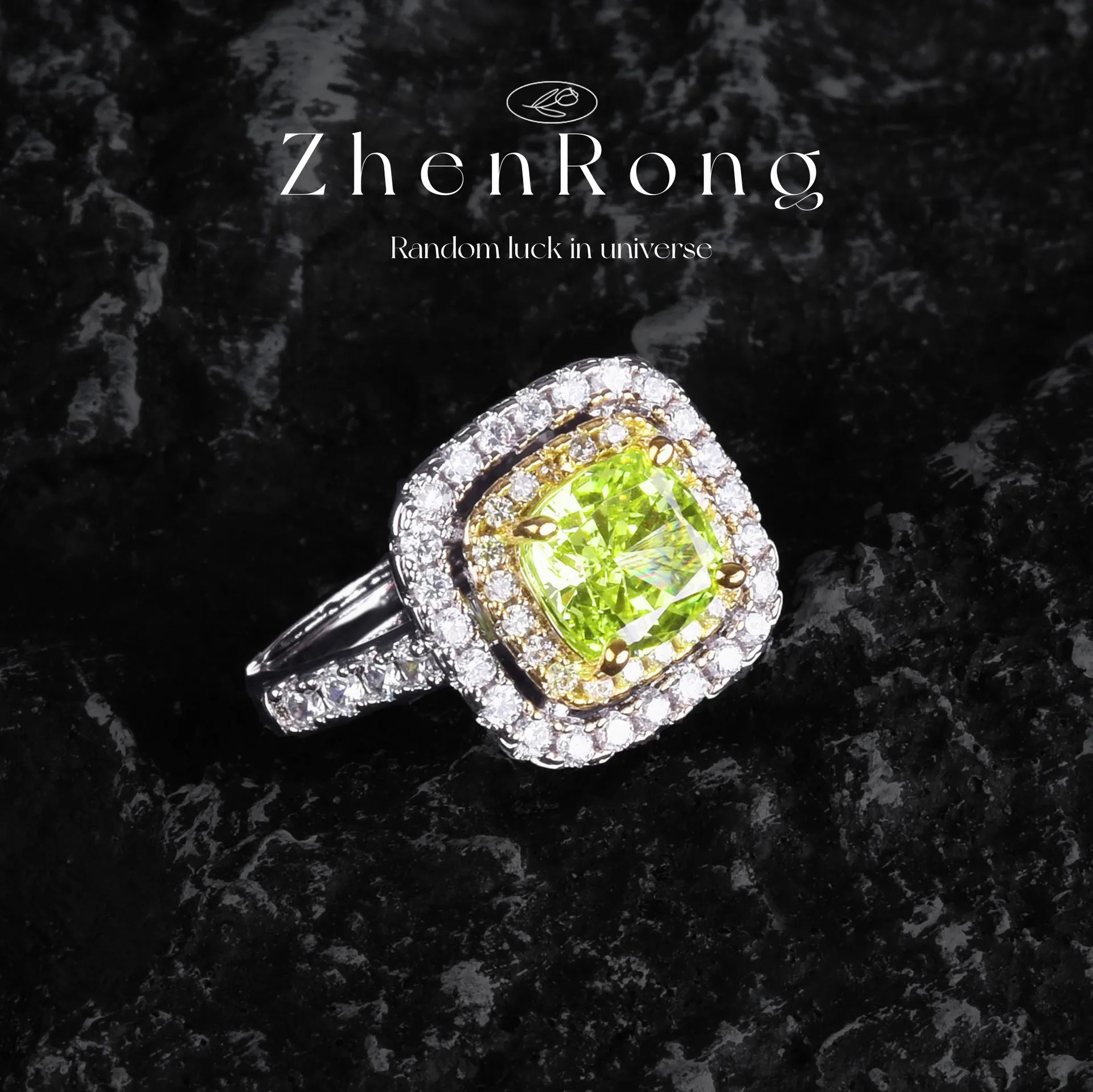 Classic Four Claws High Carbon Lab Diamond Platinum Plating Rings for Women Temperament Apple Green Gemstone Bridal Fine Jewelry