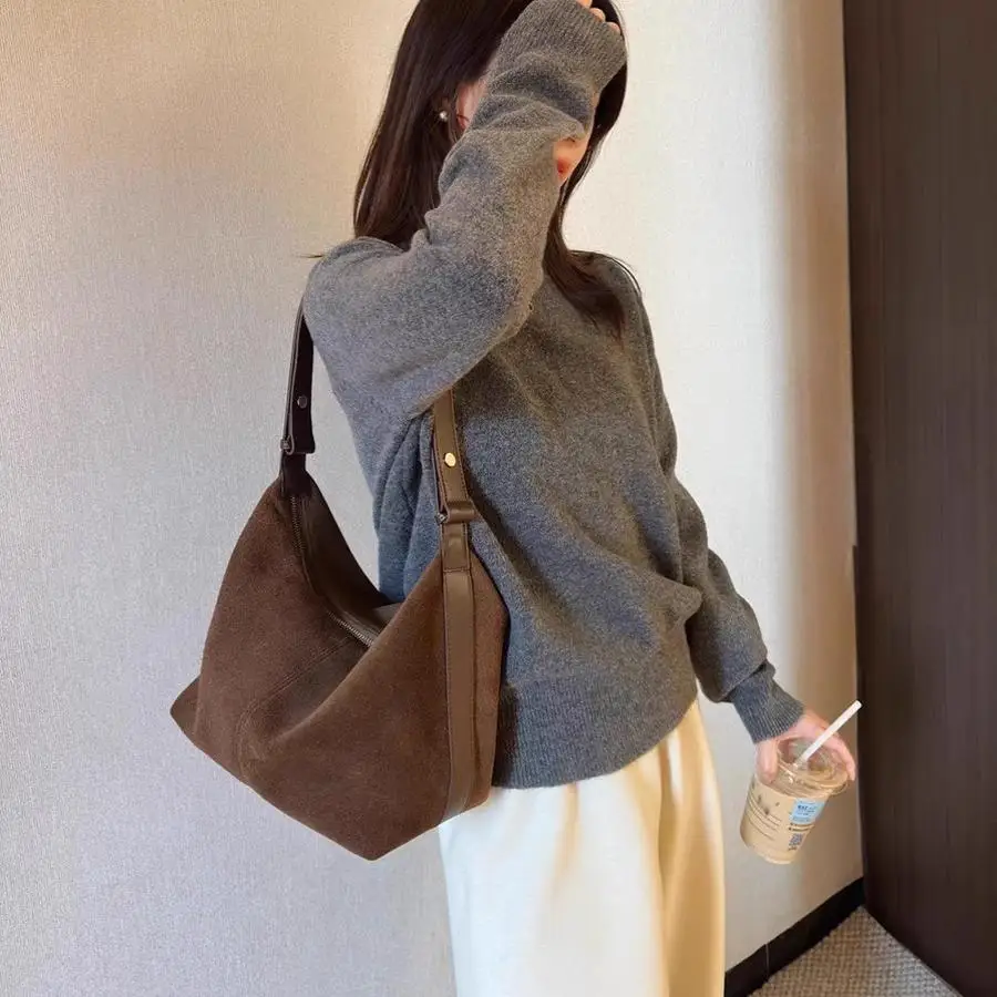 Mystic Frosted Women\'s Bag 2026 New Underarm Tote Bag Vintage Deer Suede Luxury Feel Single Shoulder Crossbody Bag