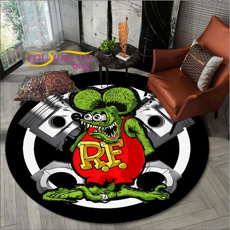 Rat Fink Rug Retro Round  Living Room Decor Mancave  Floor Mats Carpets for Bed  Chair Mat Gifts