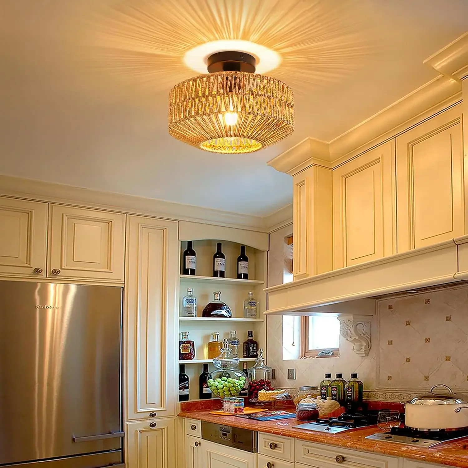 Classic Ceiling Light Handmade Rattan Weaving Hanging Chandelier Lamps For Living Bedroom Home Decor Pendant Light E27 Fixture