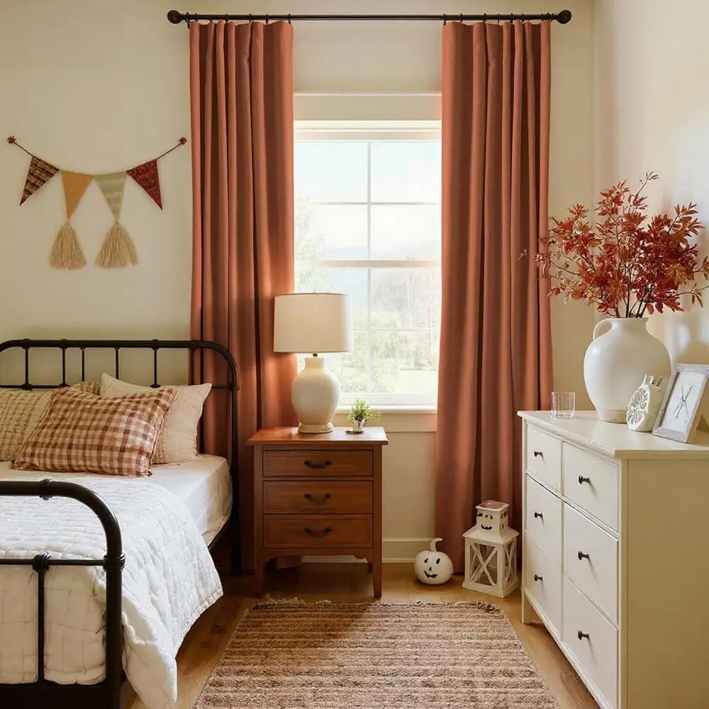 Rideaux occultants isolés thermiques orange 50 x 96 pouces pour chambre à coucher, ensemble de 2 panneaux avec anneaux à clips