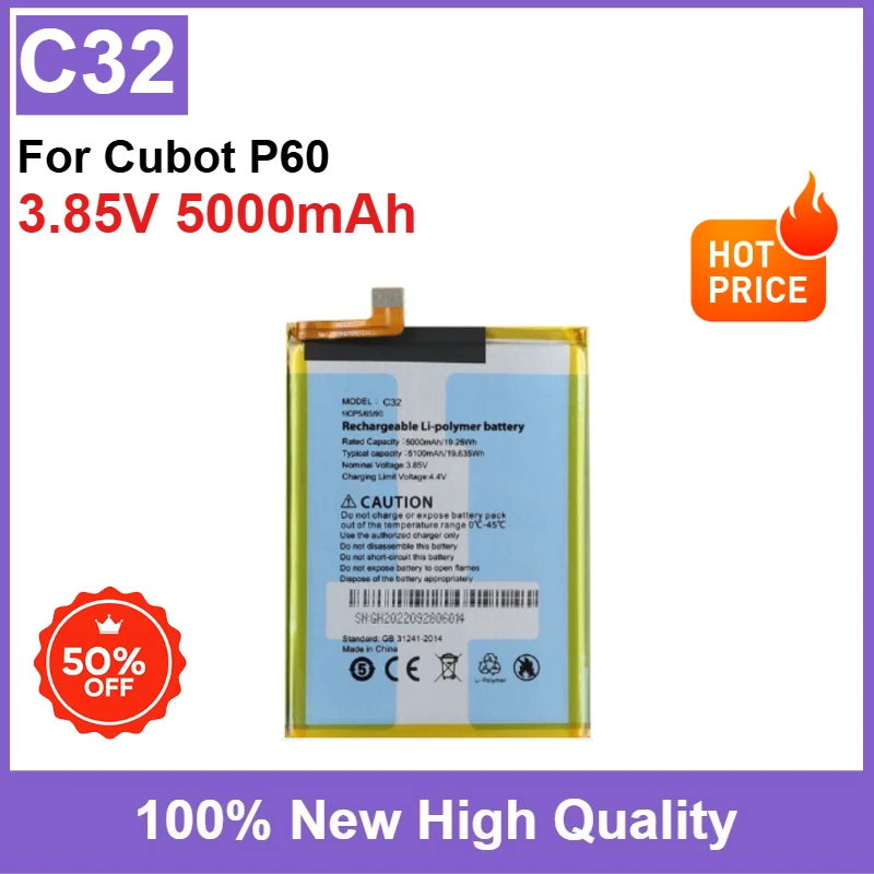 Brand-New 3.85V 5000mAh Mobile Phone Battery For Cubot P60 High Quality Replaceable Smartphone Battery